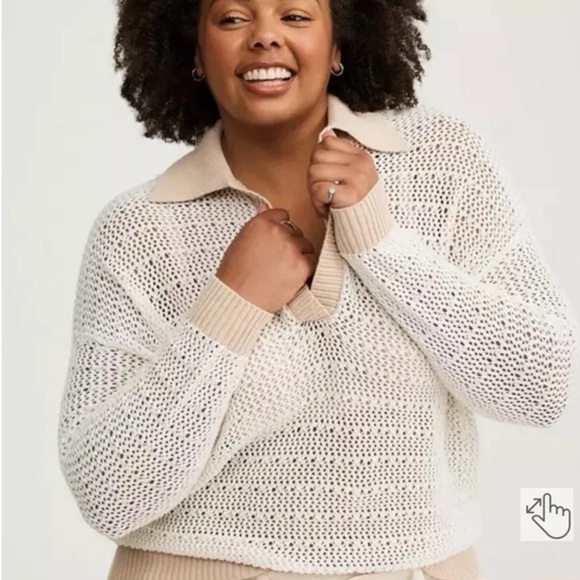 NWT TORRID Collared Pullover Sweater Ivory with Beige/Tan
size 0 or Large - Picture 7 of 12